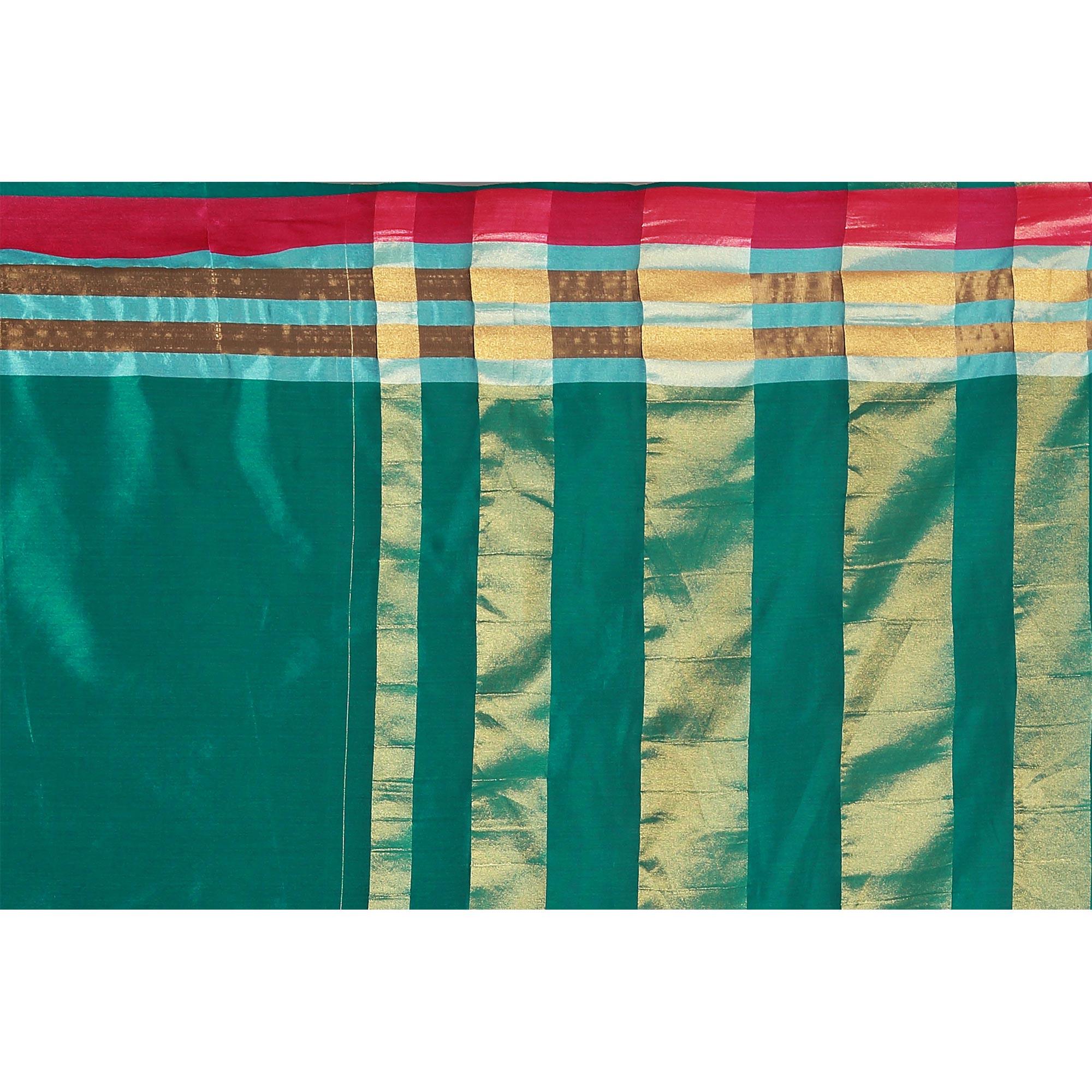 Delightful Turquoise Green Colored Casual Wear Cotton Saree - Peachmode