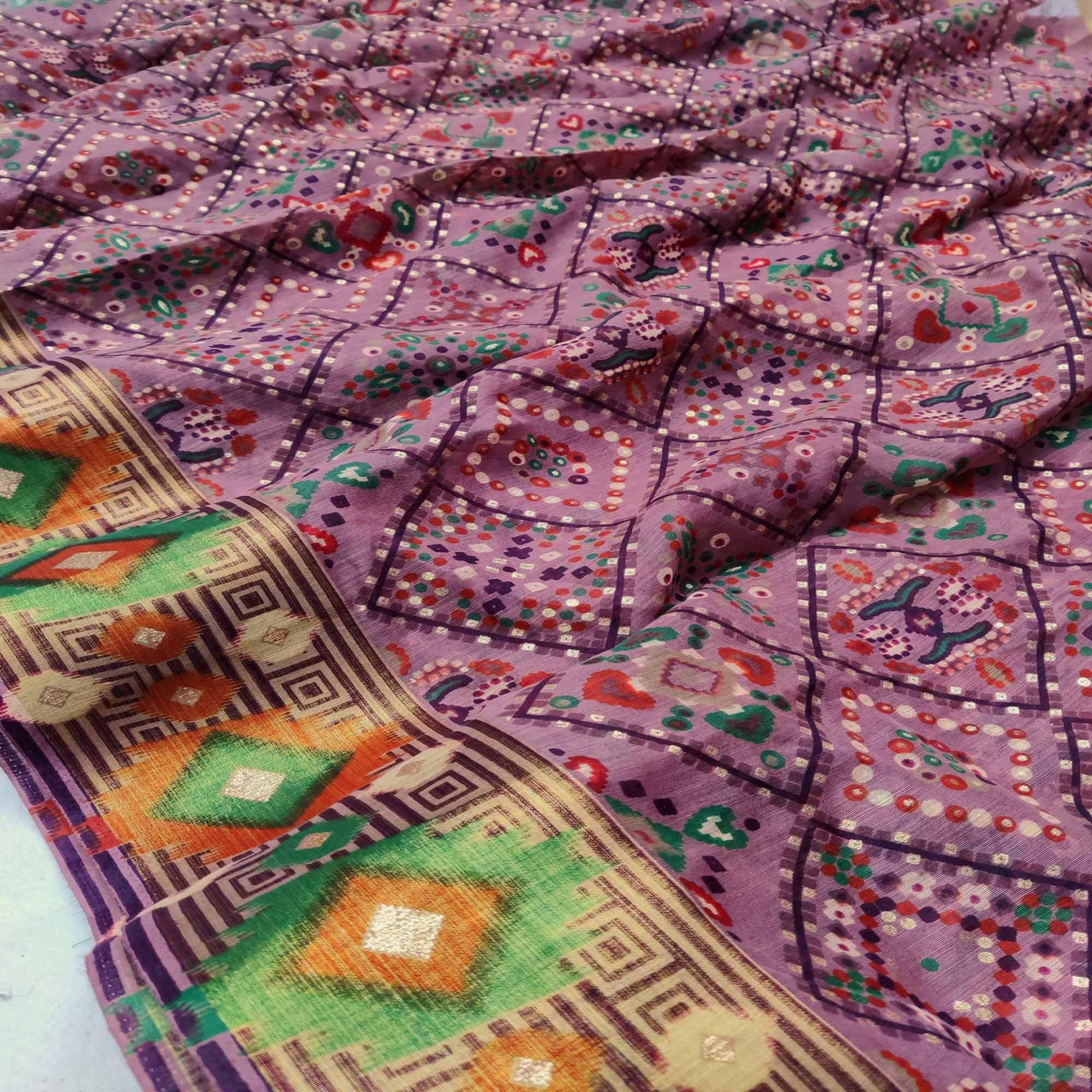Delightful Wine Colored Festive Wear Foil Printed Cotton Silk Saree - Peachmode