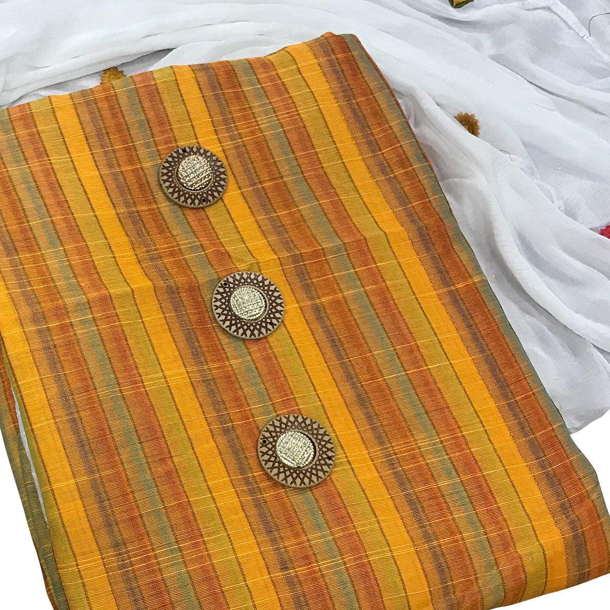 Delightful Yellow Colored Casual Printed Cotton Dress Material - Peachmode
