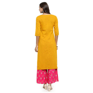 Delightful Yellow Colored Casual Wear Embroidered Cotton Kurti - Peachmode