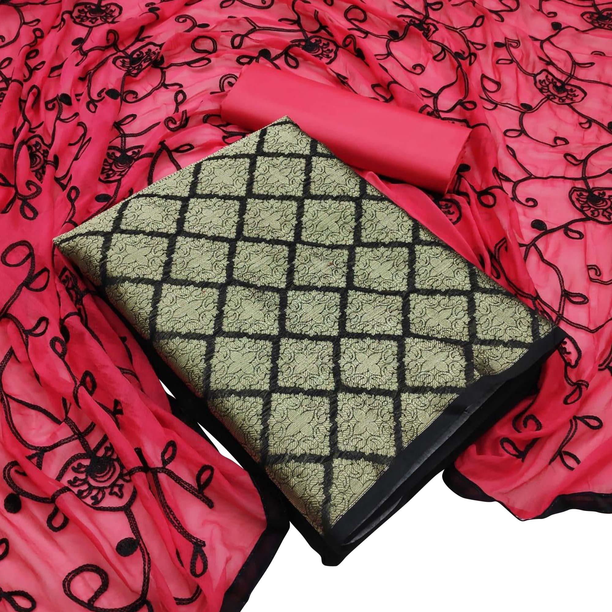 Demanding Black Colored Casual Wear Woven Banarasi Silk Dress Material - Peachmode