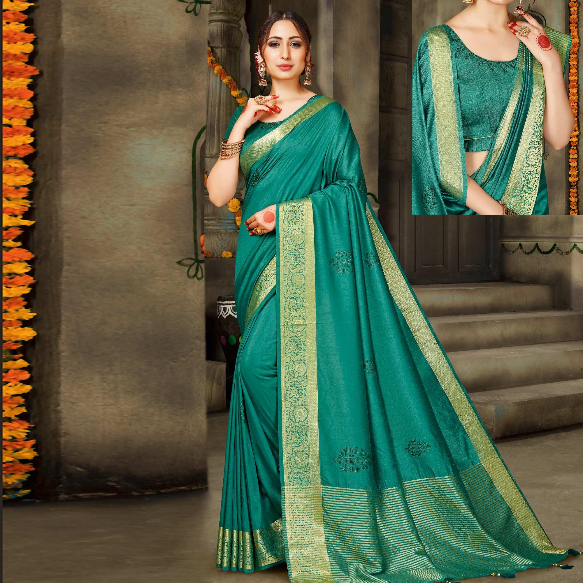 Demanding Green Colored Festive Wear Woven Silk Saree - Peachmode