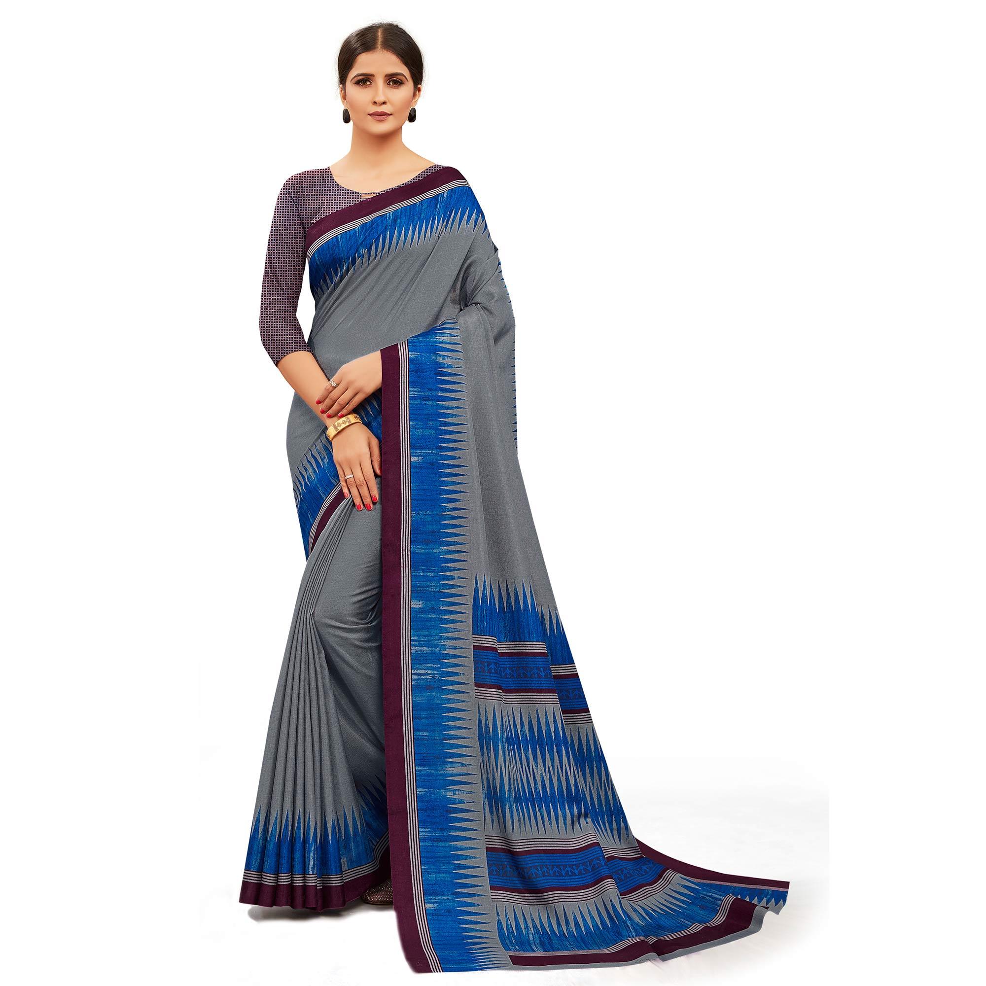 Demanding Grey Colored Casual Wear Printed Manipuri Cotton Saree - Peachmode