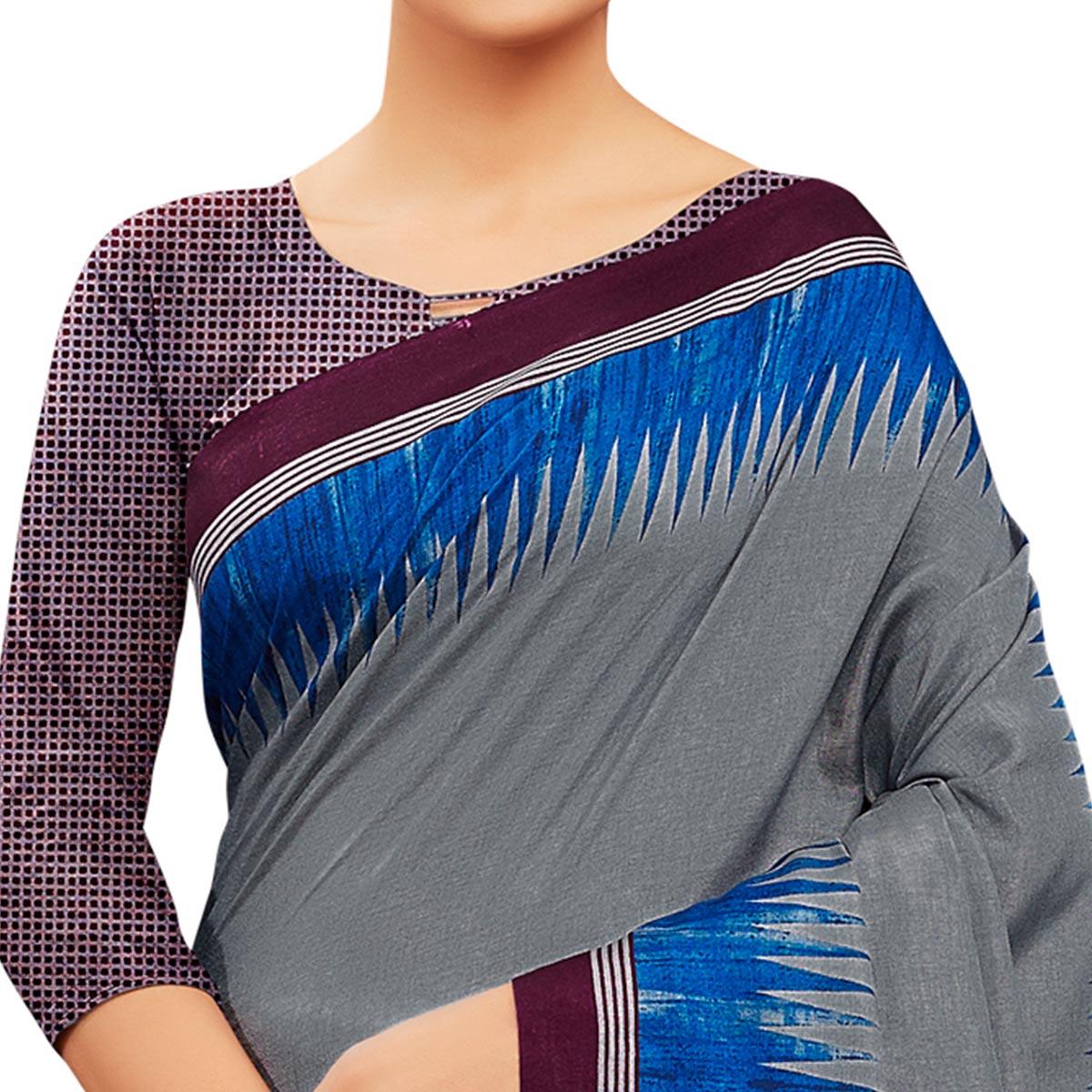 Demanding Grey Colored Casual Wear Printed Manipuri Cotton Saree - Peachmode