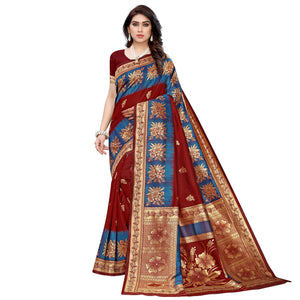 Demanding Maroon Colored Festive Wear Woven Jacquard Saree - Peachmode