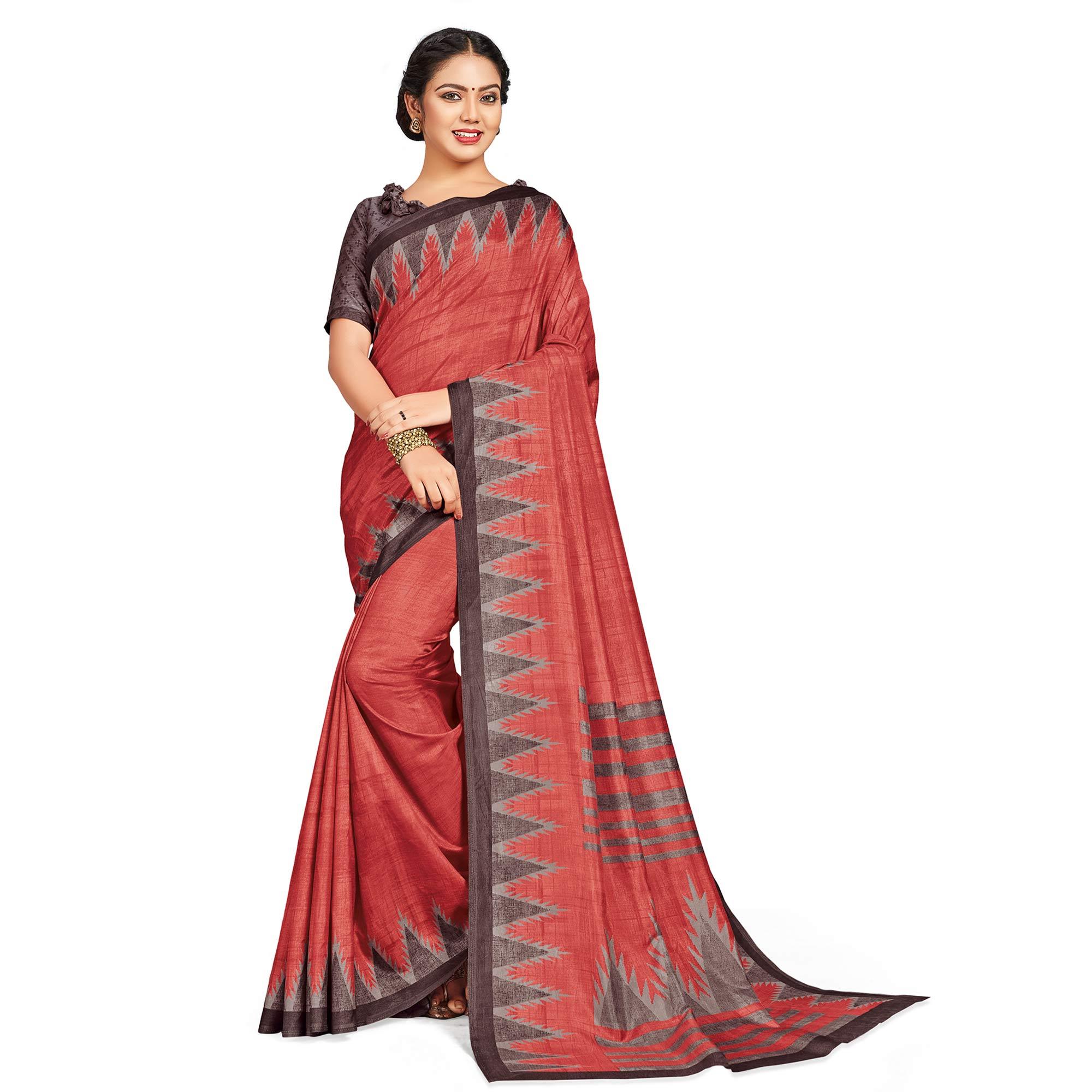 Demanding Red Colored Casual Printed Silk Saree - Peachmode