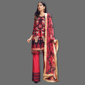 Demanding Red Colored Partywear Embroidered Georgette Palazzo Suit - Peachmode
