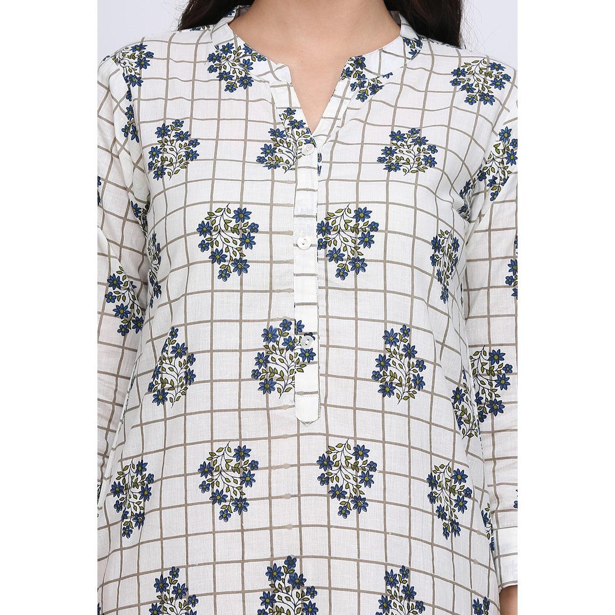 Demanding White Colored Casual Printed Cotton Kurti - Peachmode