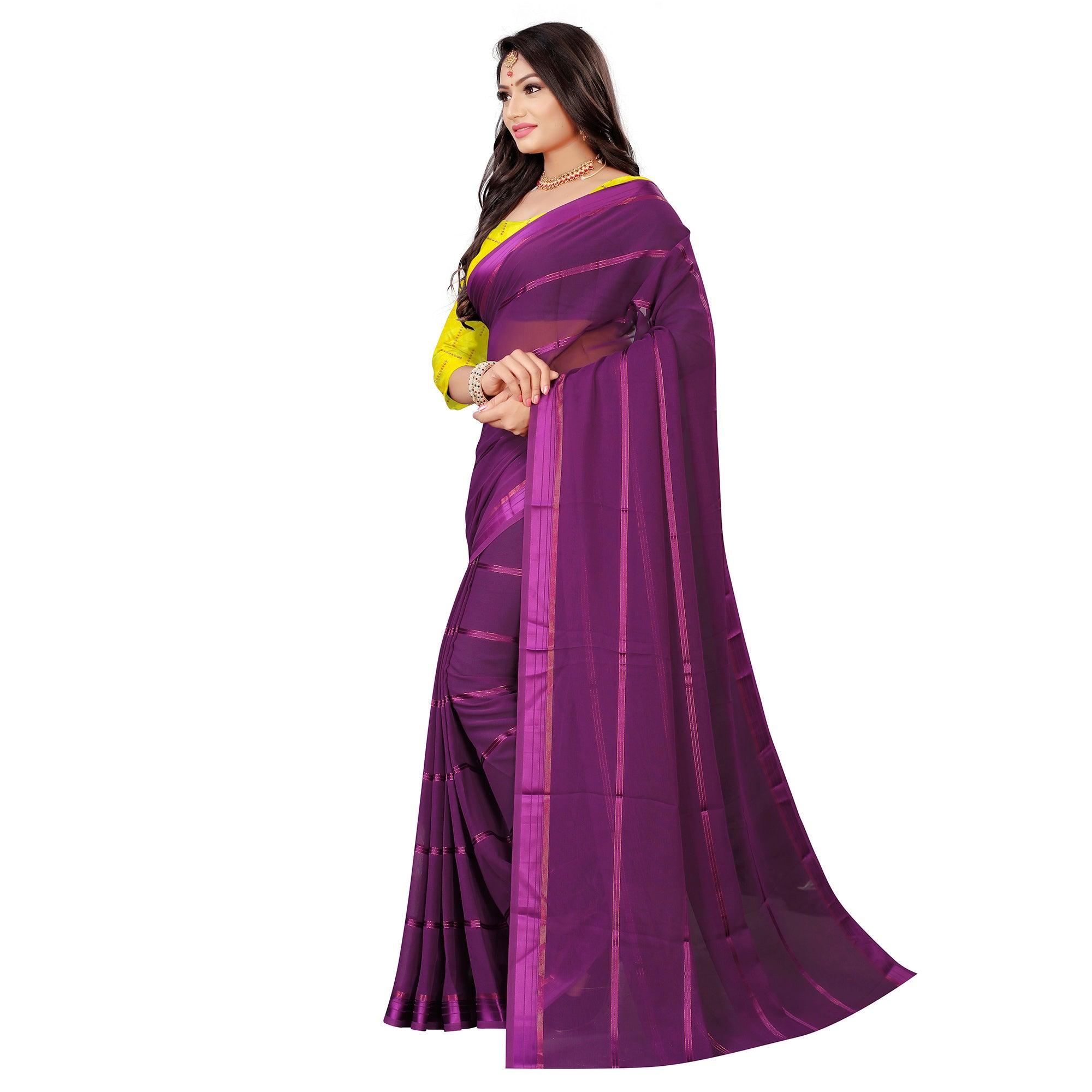 Demanding Wine Colored Casual Wear Georgette Saree - Peachmode