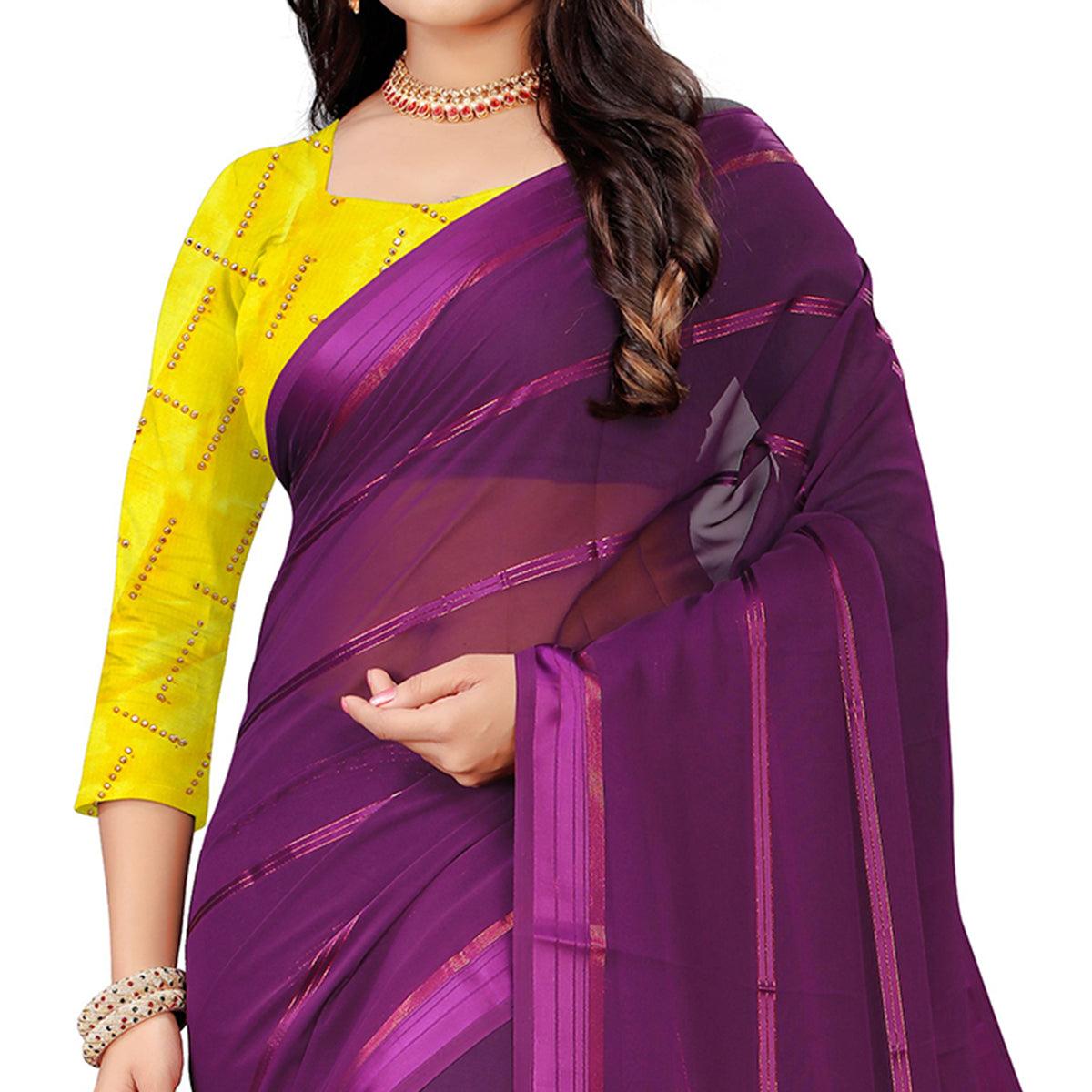 Demanding Wine Colored Casual Wear Georgette Saree - Peachmode