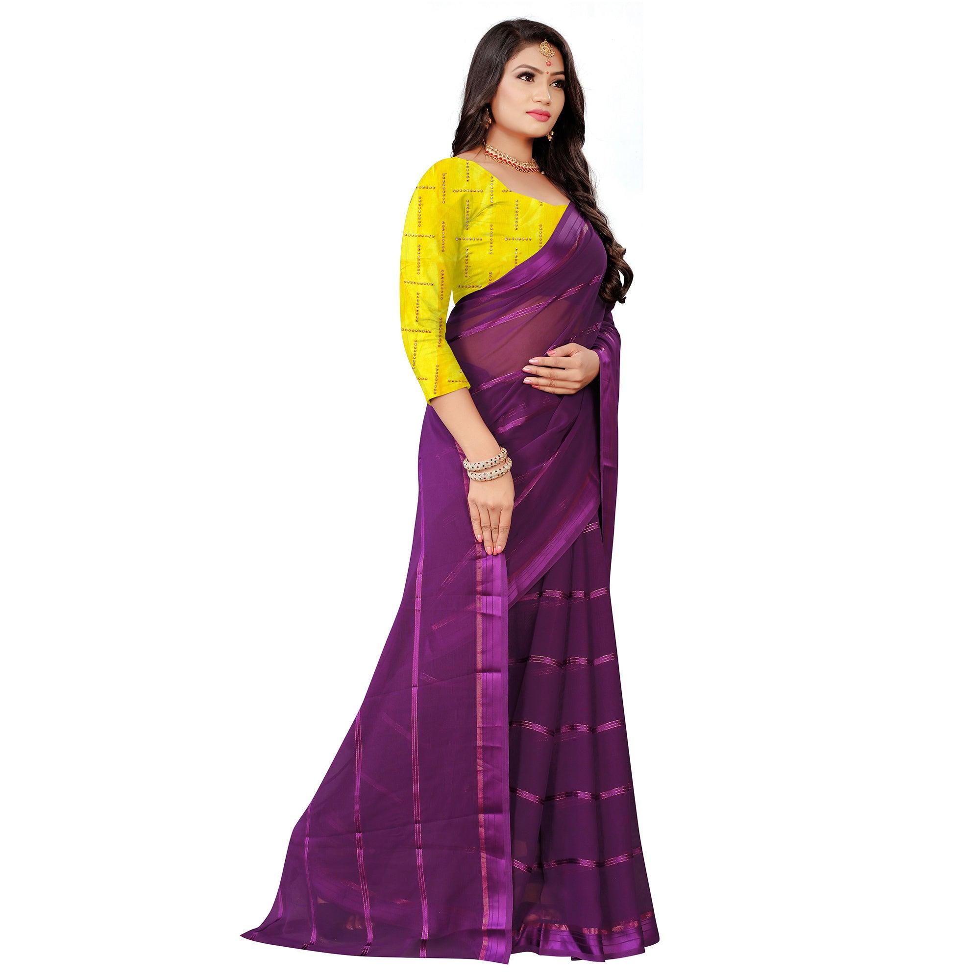 Demanding Wine Colored Casual Wear Georgette Saree - Peachmode