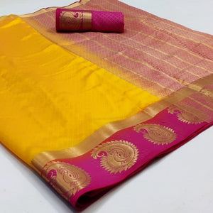 Demanding Yellow Coloured Festive Wear Woven Art Silk Saree - Peachmode