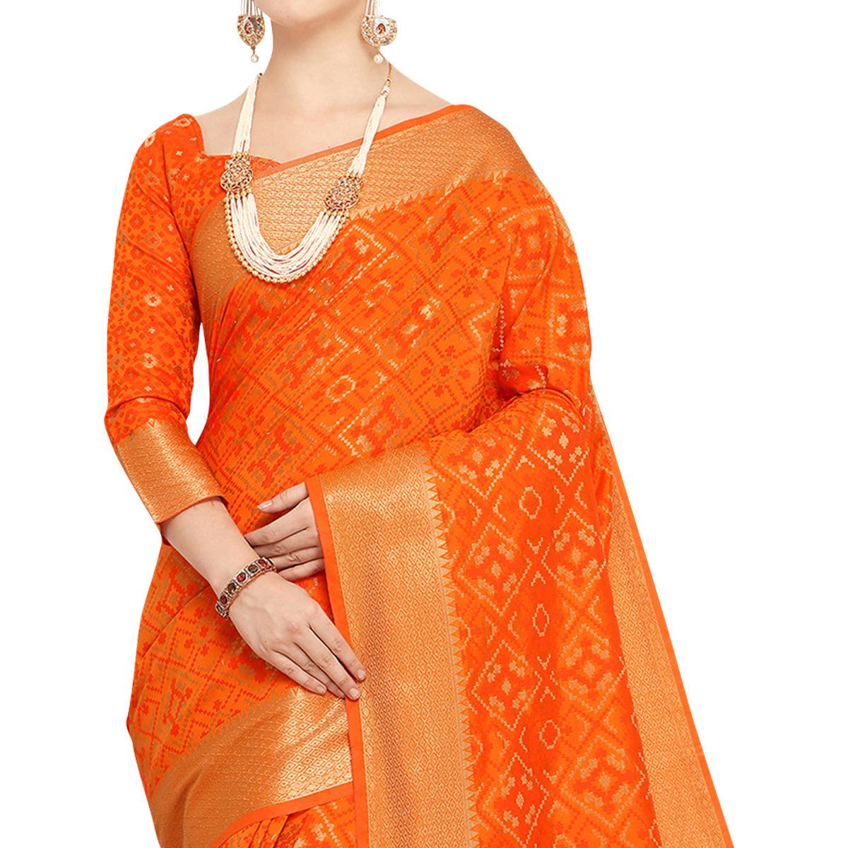 Deserving Orange Colored Festive Wear Woven Wear Silk Saree - Peachmode
