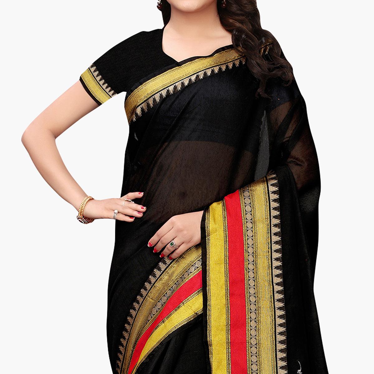Desirable Black Colored Festive Wear Cotton Silk Saree - Peachmode