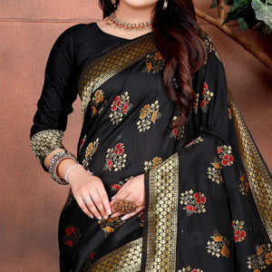 Desirable Black Colored Festive Wear Woven Silk Saree - Peachmode