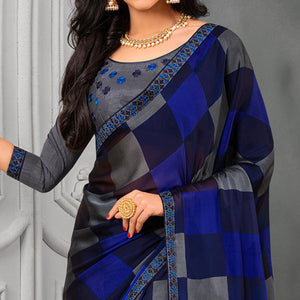 Desirable Blue Colored Partywear Printed Chiffon Saree - Peachmode