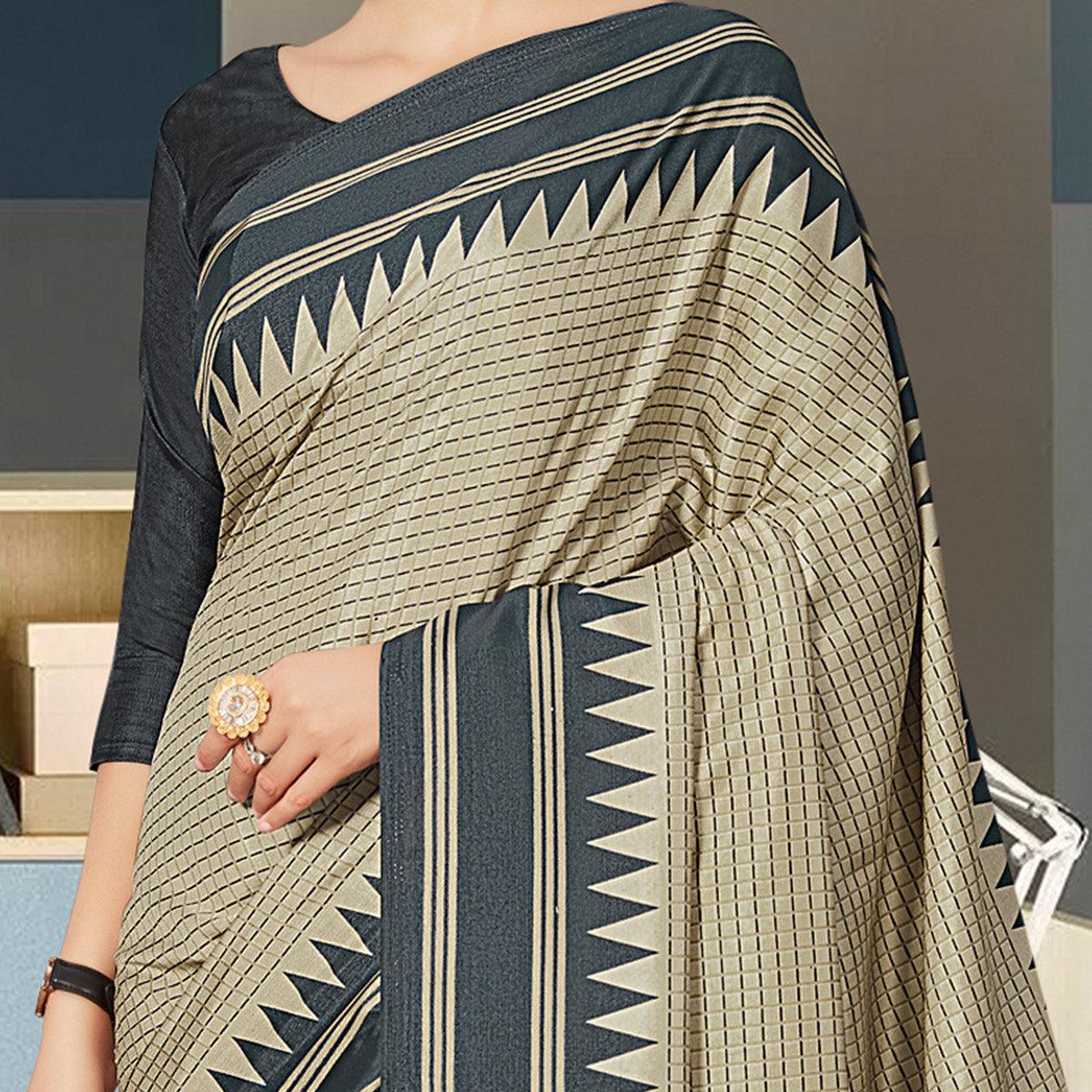 Desirable Cream Coloured Casual Wear Printed Art Silk Saree - Peachmode