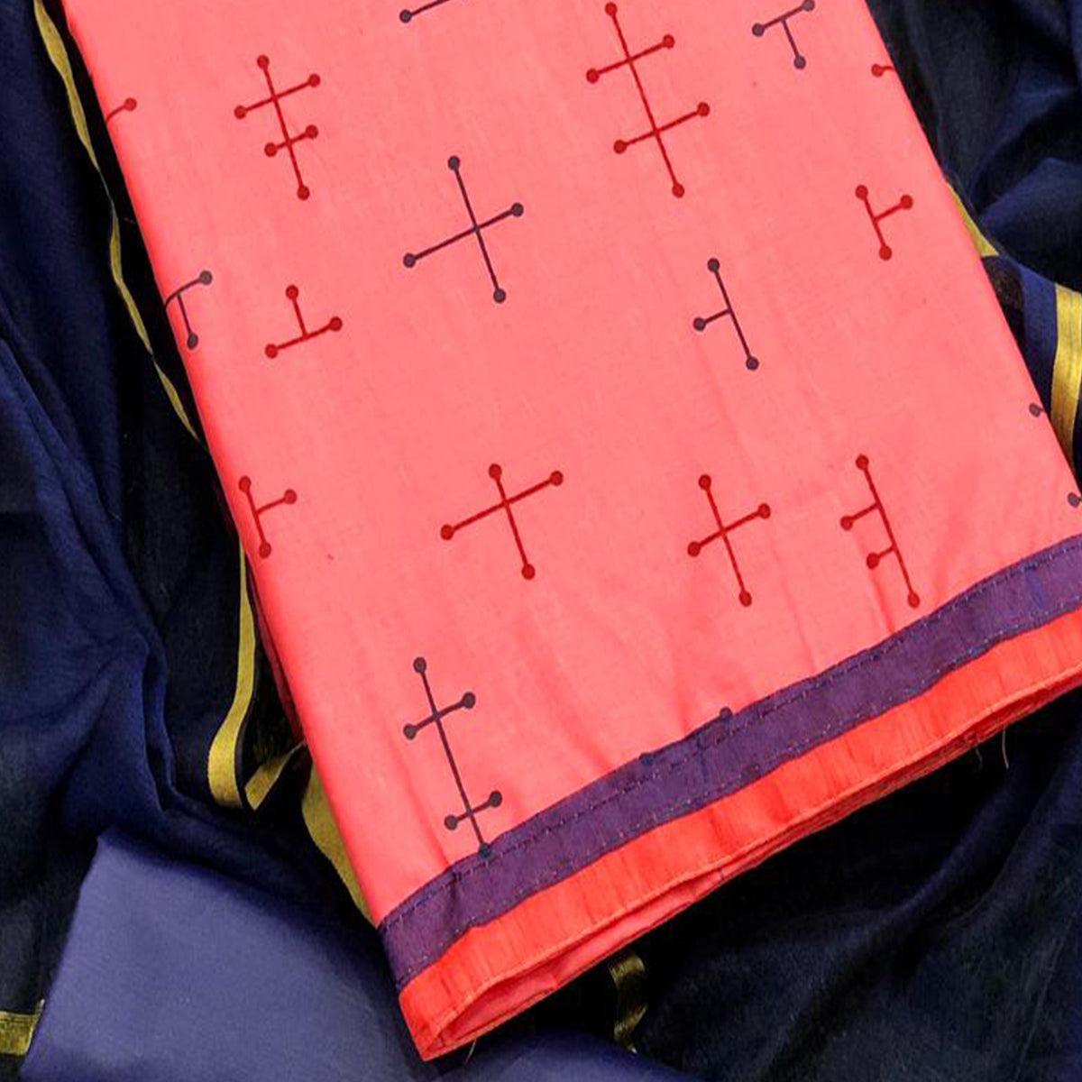 Desirable Gajari Colored Casual Wear Printed Cotton Dress Material - Peachmode