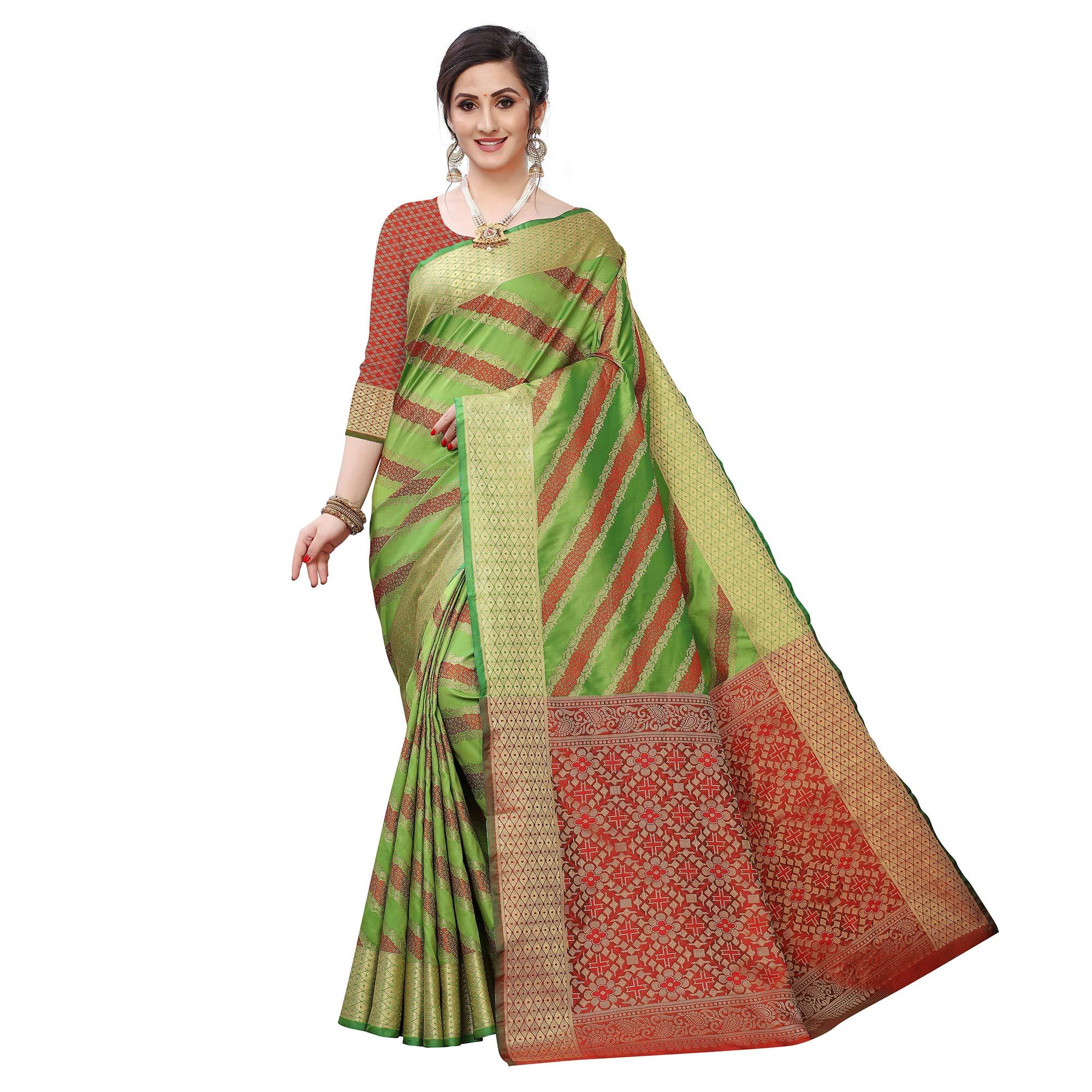 Desirable Green Colored Festive Wear Woven Kanjivaram Silk Saree - Peachmode