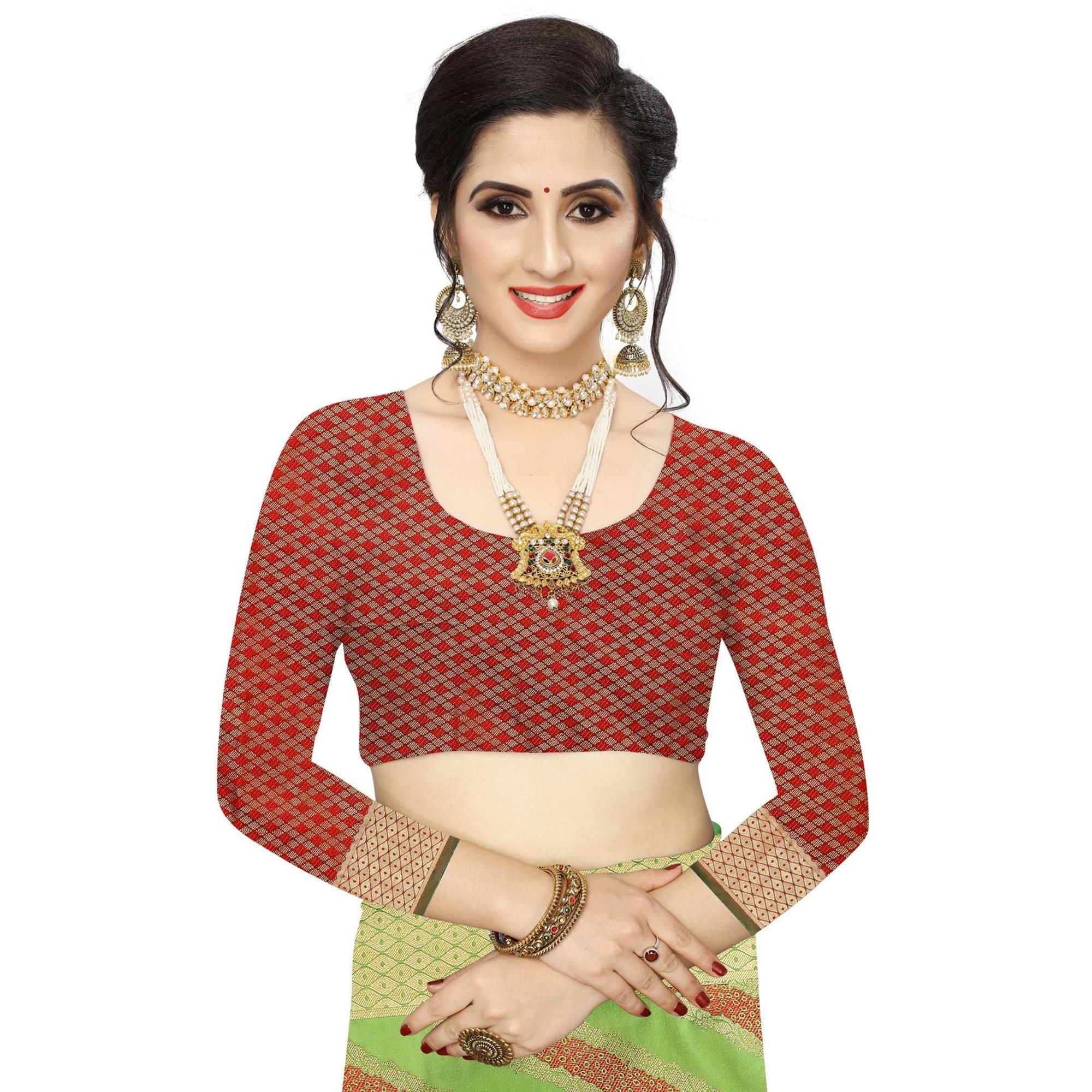 Desirable Green Colored Festive Wear Woven Kanjivaram Silk Saree - Peachmode