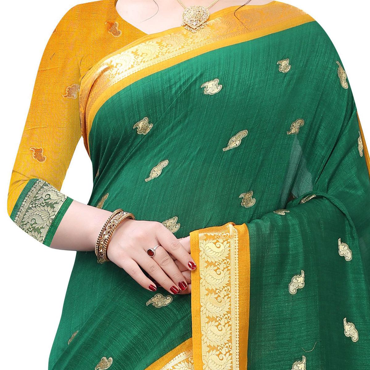 Desirable Green Colored Festive Wear Woven Vichitra Silk Saree - Peachmode