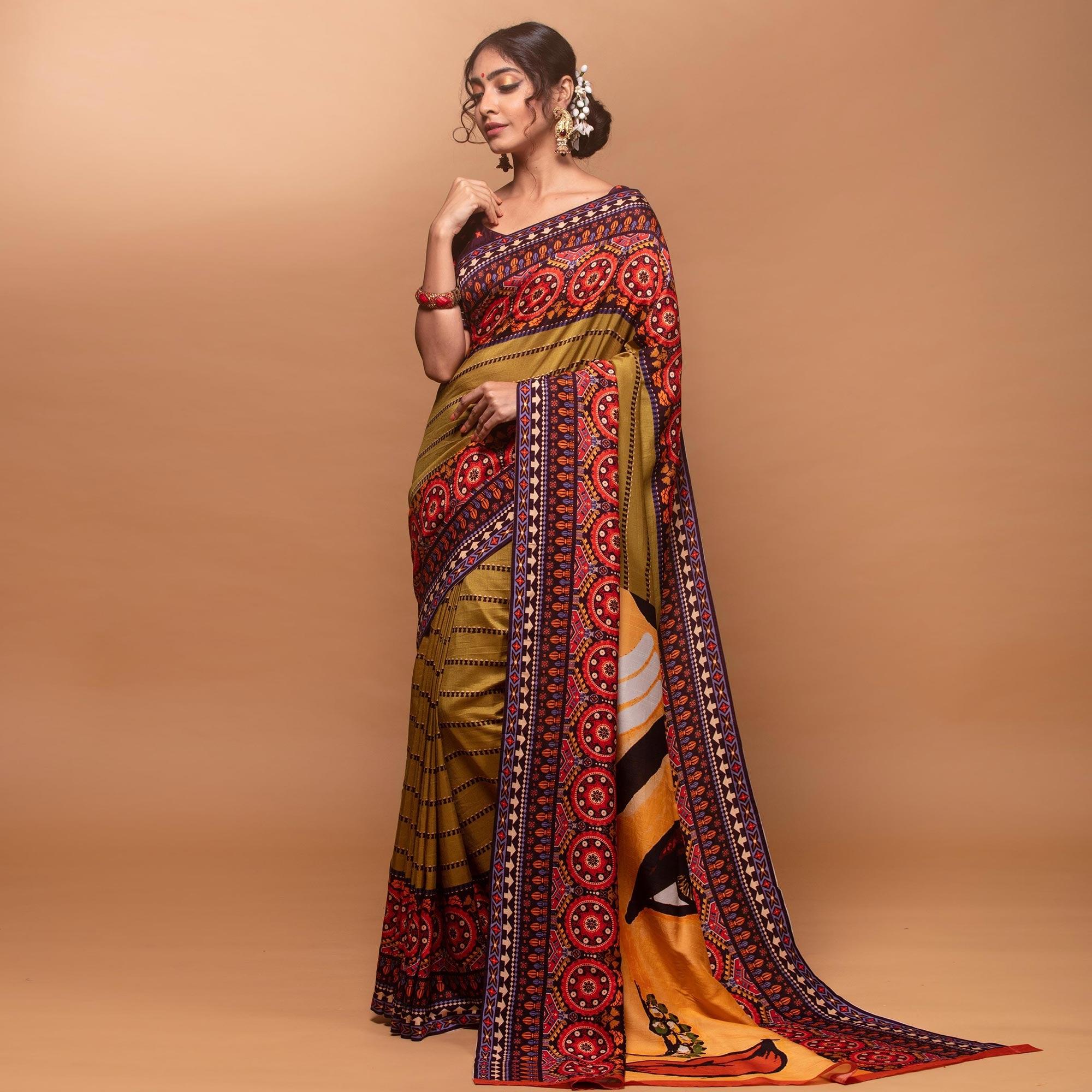 Desirable Light Green Colored Festive Wear Laser Printed Silk Saree - Peachmode