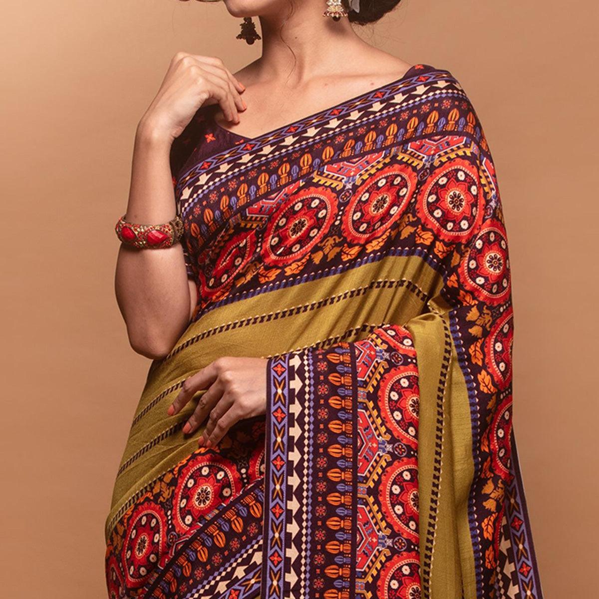 Desirable Light Green Colored Festive Wear Laser Printed Silk Saree - Peachmode