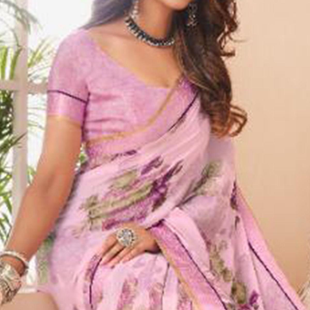 Desirable Light Violet Coloured Casual Wear Printed Crepe Saree - Peachmode