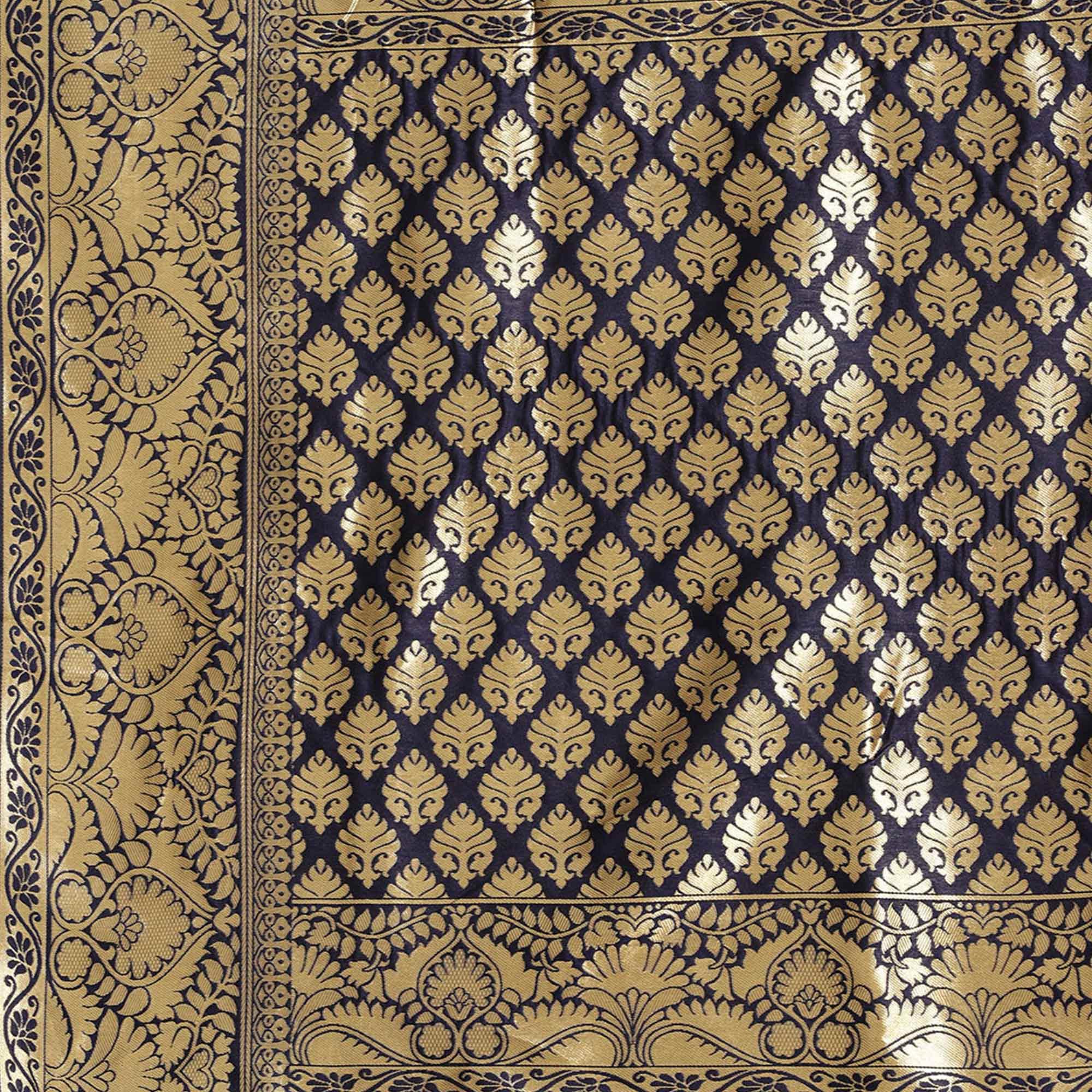 Desirable Navy Blue Colored Festive Wear Woven Silk Blend Saree - Peachmode