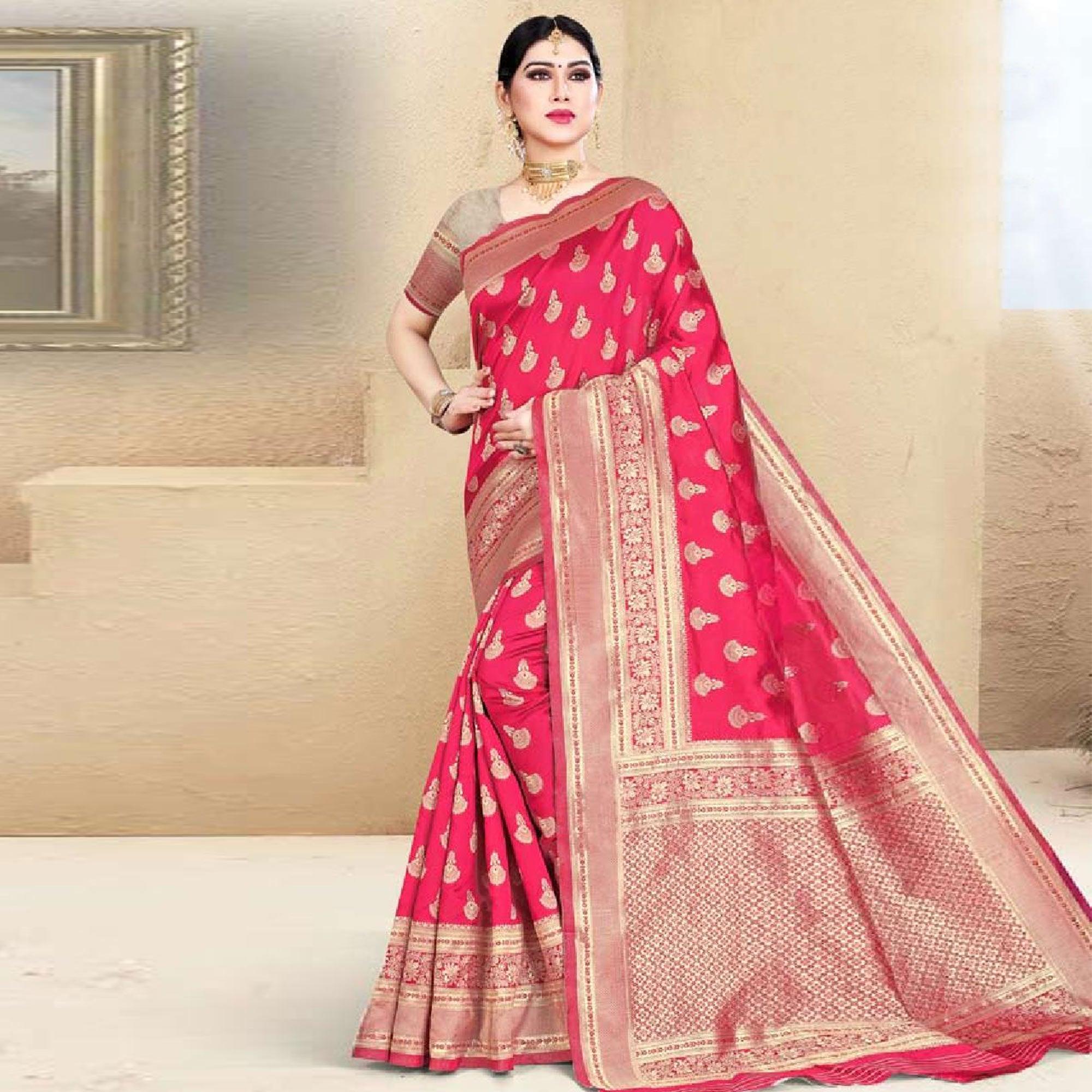 Desirable Pink Colored Festive Wear Woven Art Silk Saree - Peachmode