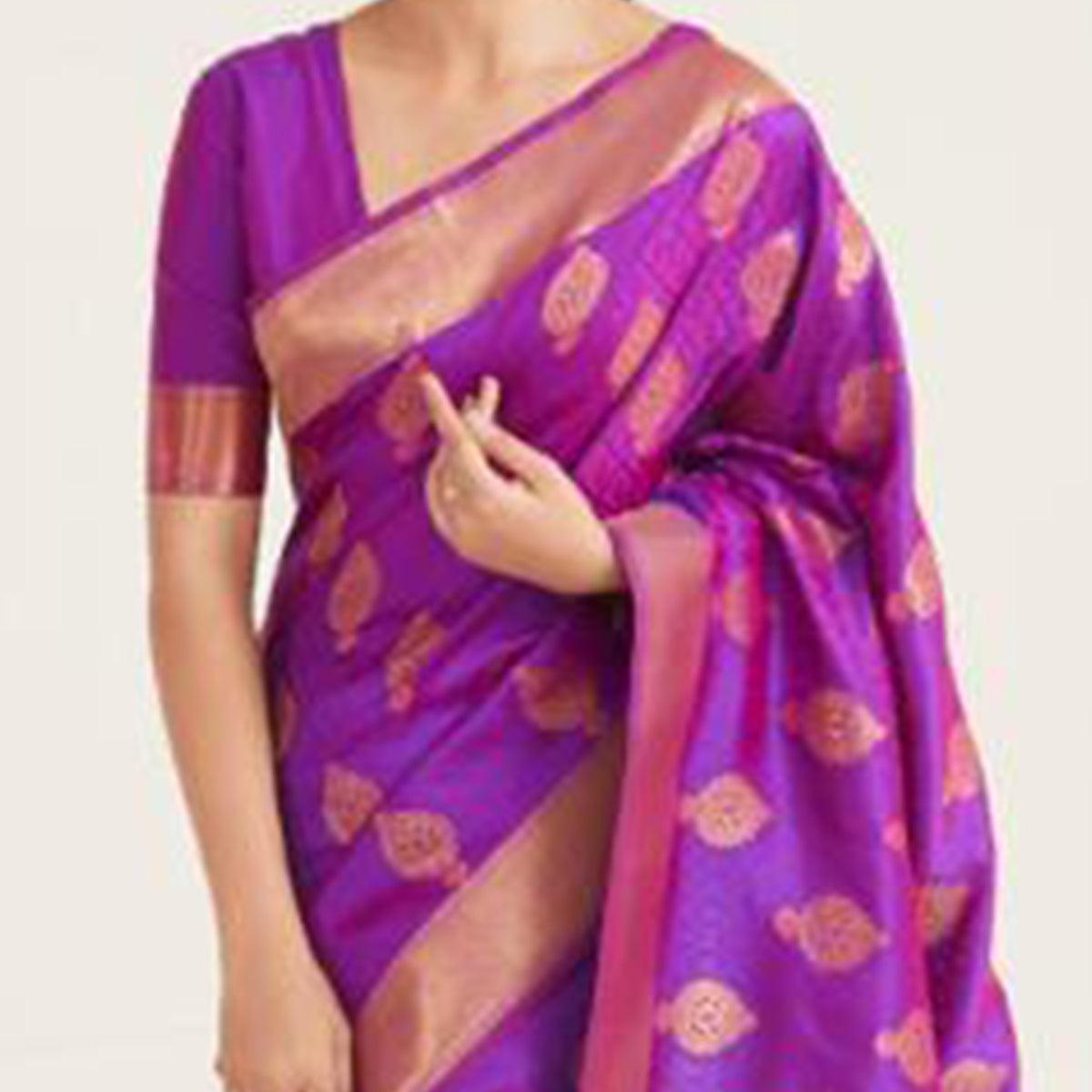 Desirable Purple Coloured Festive Wear Handloom Woven Silk Saree - Peachmode