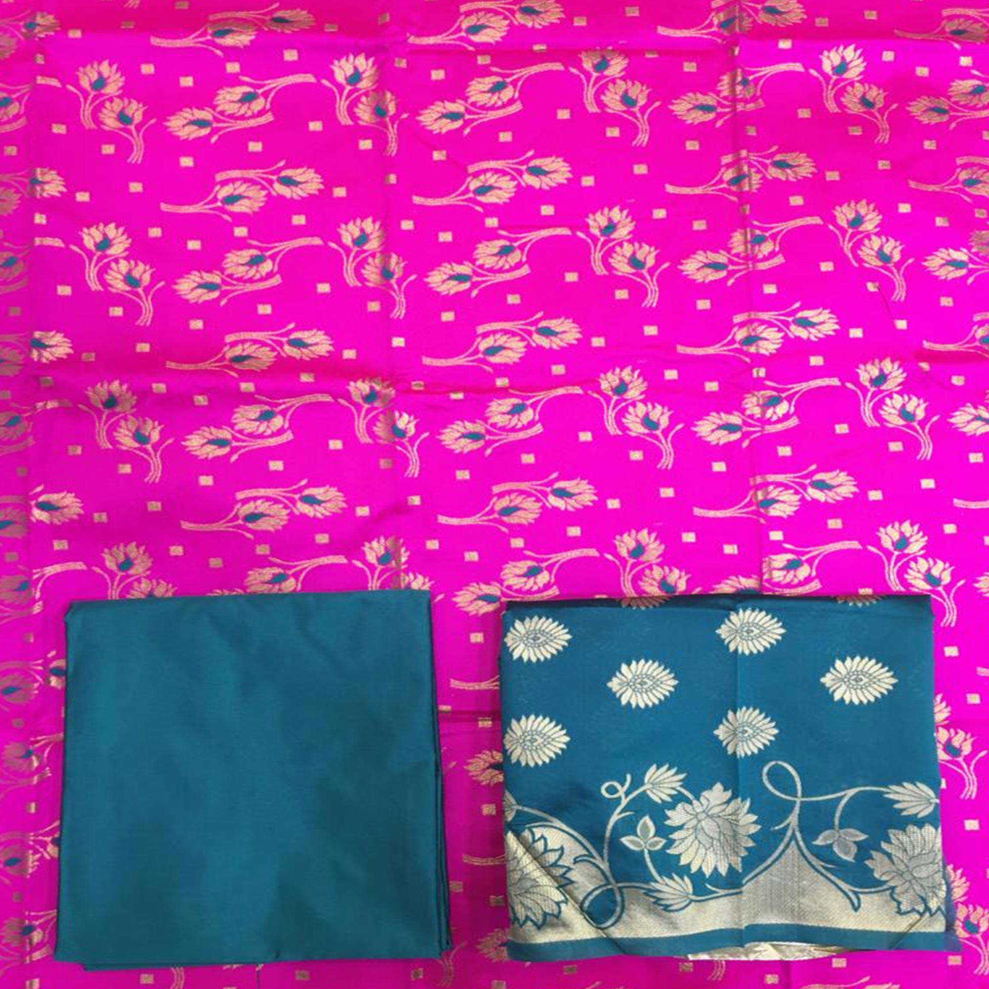 Desirable Rani Pink Colored Casual Wear Woven Banarasi Silk Dress Material - Peachmode