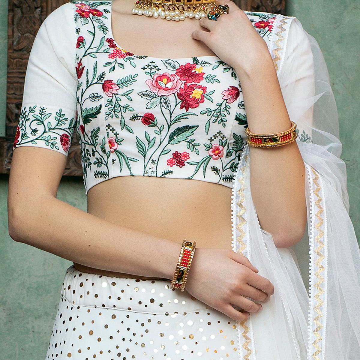 Desirable White Coloured Festive Wear Fancy Sequence Work Georgette Lehenga Choli - Peachmode