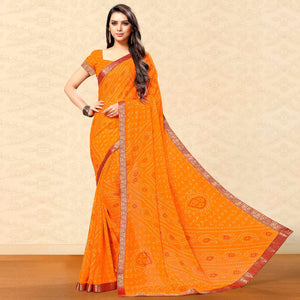 Desirable Yellow Colored Casual Wear Bandhani Printed Chiffon Saree - Peachmode