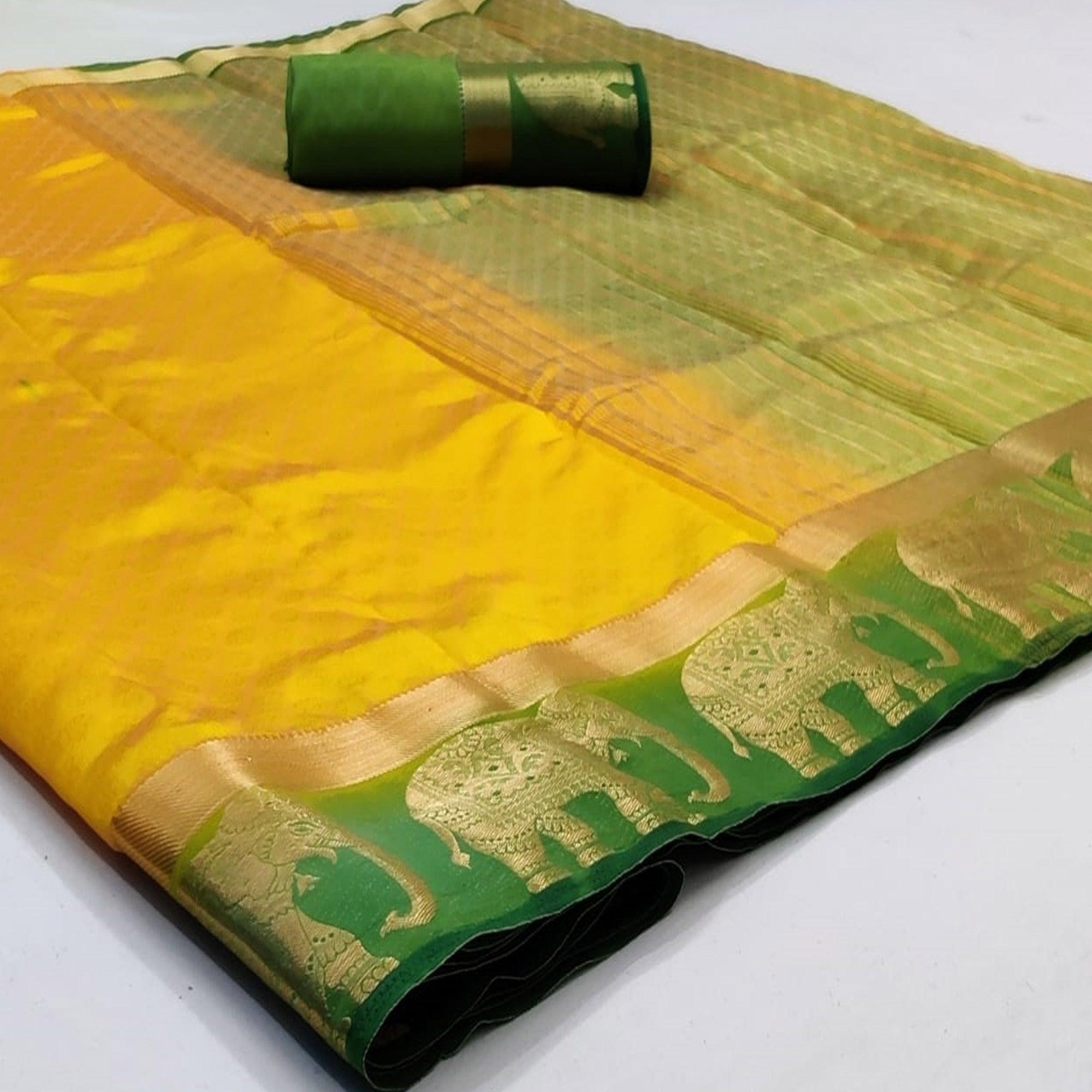 Desirable Yellow Coloured Festive Wear Woven Art Silk Saree - Peachmode