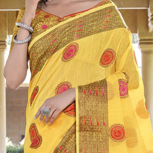 Desirable Yellow Coloured Festive Wear Woven Cotton Handloom Saree - Peachmode