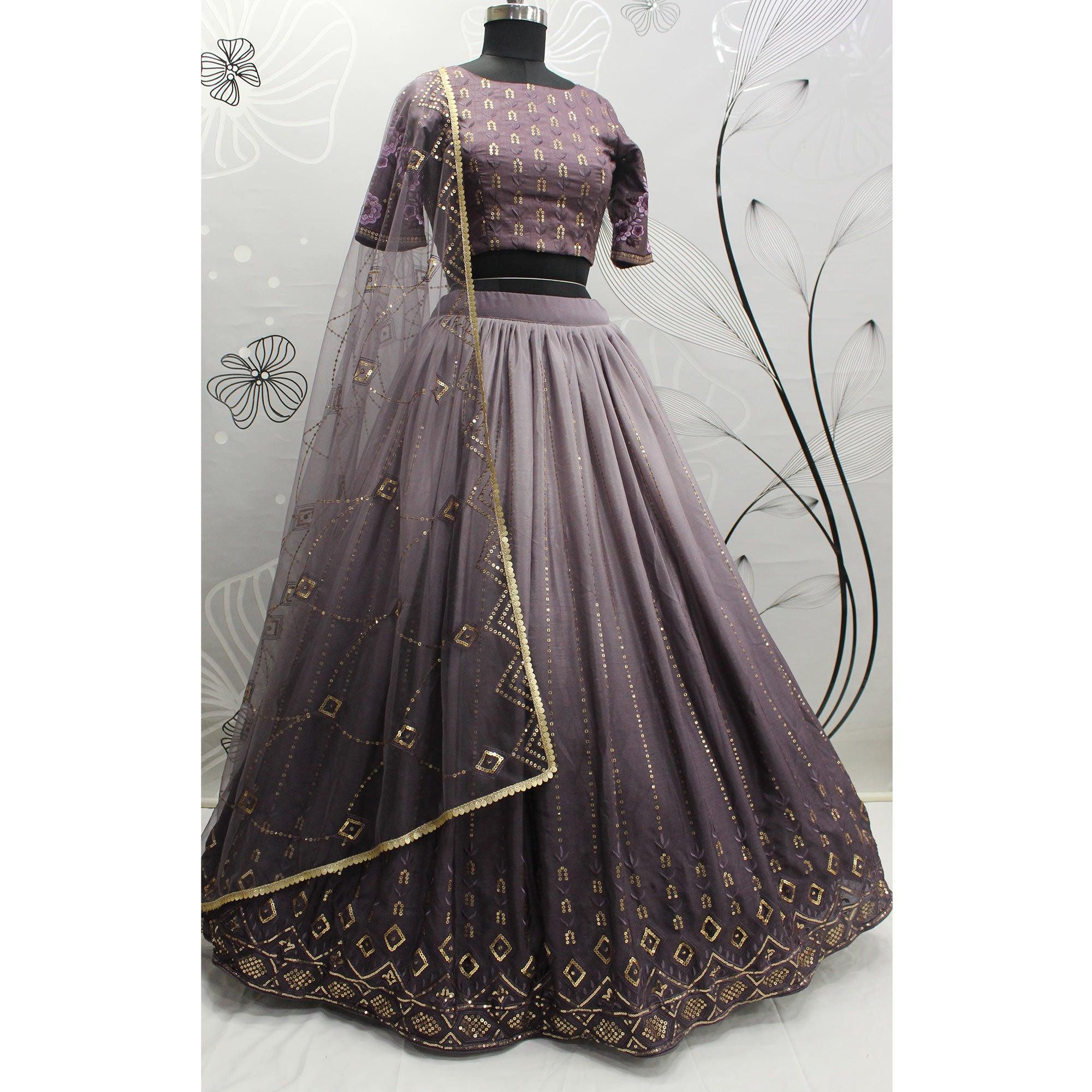 Dusty Grey Sequence Embroidered Art Silk Lehenga Choli - Peachmode