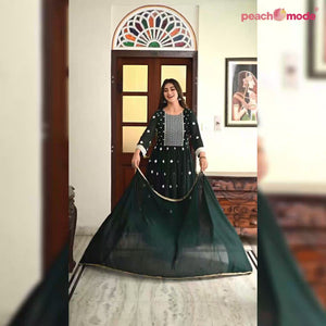 Green Embroidered Georgette Sharara Suit