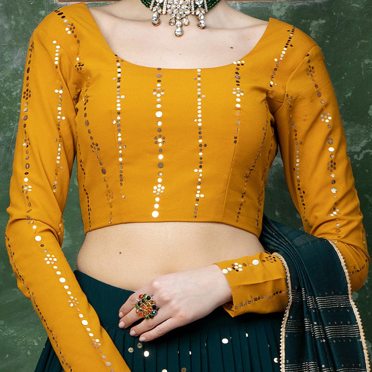 Elegant Dark Green Coloured Festive Wear Fancy Sequence Work Georgette Lehenga Choli - Peachmode