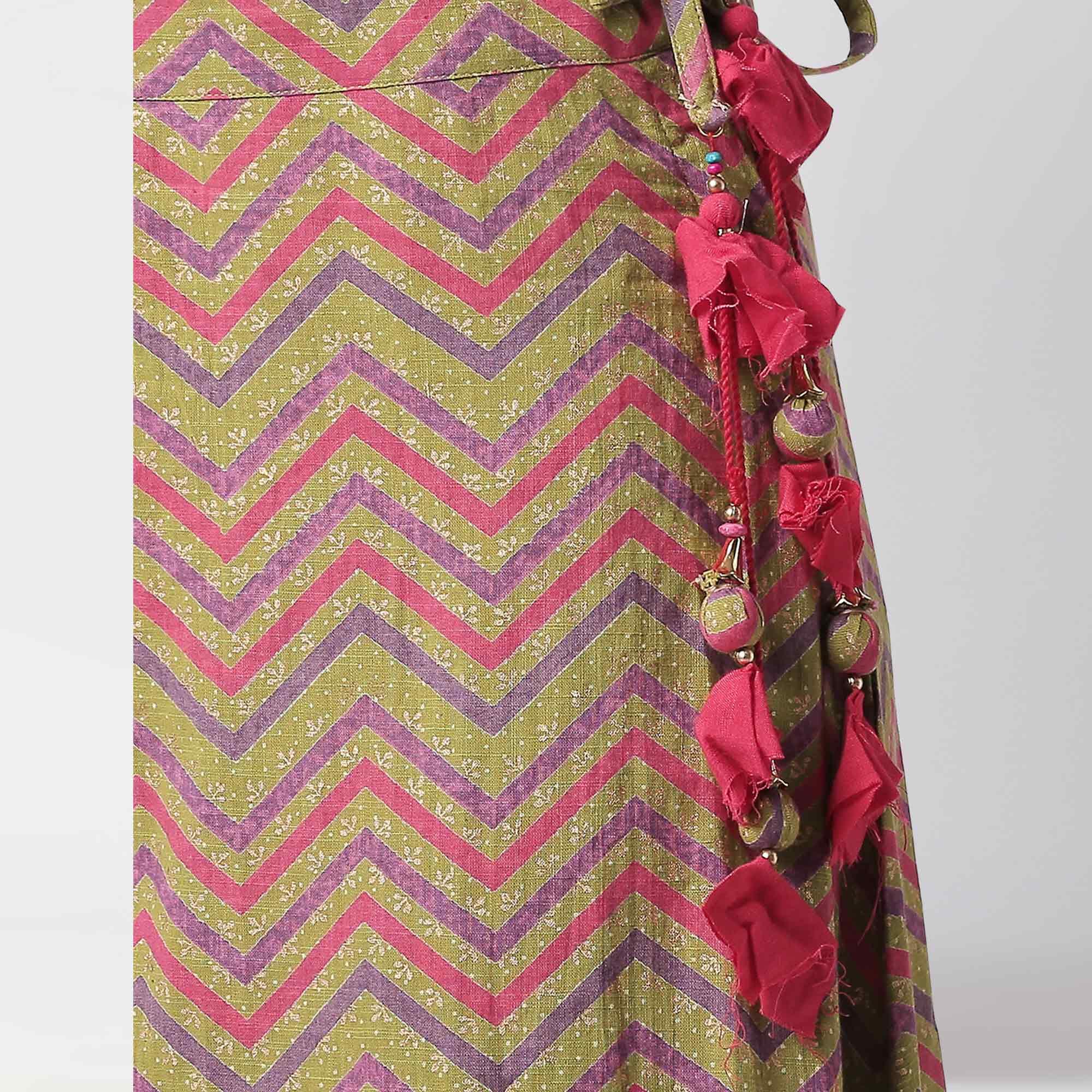 Elegant Fuschia Pink Colored Partywear Cotton Short Kurti - Skirt Set - Peachmode