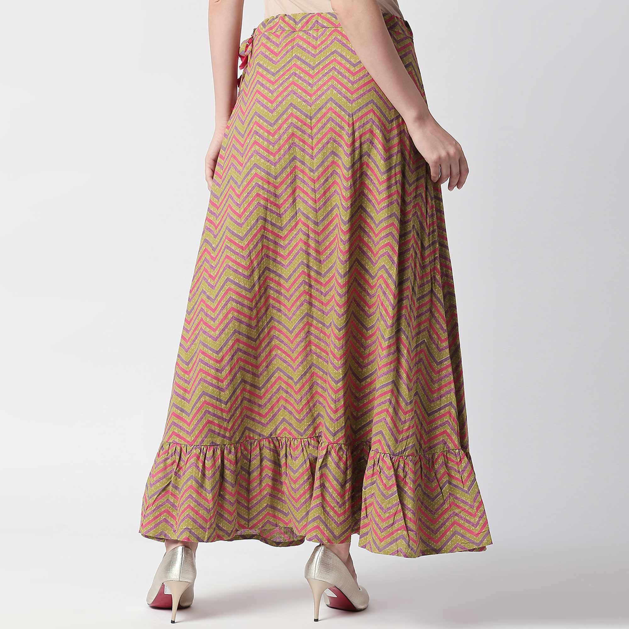 Elegant Fuschia Pink Colored Partywear Cotton Short Kurti - Skirt Set - Peachmode