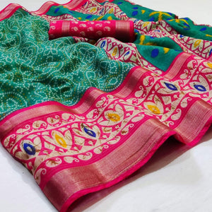 Elegant Green Colored Casual Wear Printed Cotton Saree - Peachmode