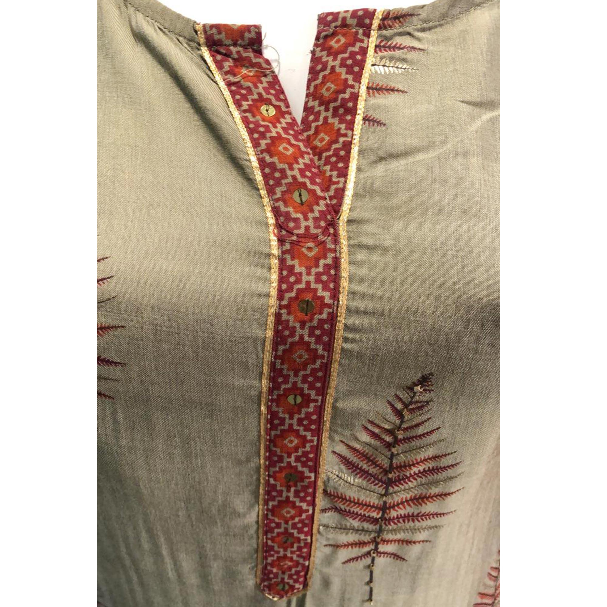 Elegant Grey Colored Casual Printed Stitched Cotton Palazzo Suit - Peachmode