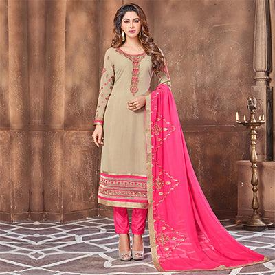 Elegant Light Brown Colored Partywear Embroidered Georgette Suit - Peachmode