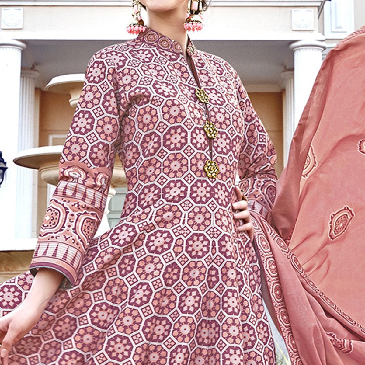 Elegant Light Salmon Colored Partywear Designer Digital Patola Print Killer Silk Anarkali Suit - Peachmode