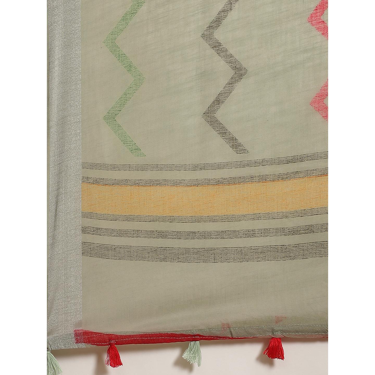 Elegant Olive Colored Casual Wear Printed Linen Saree - Peachmode