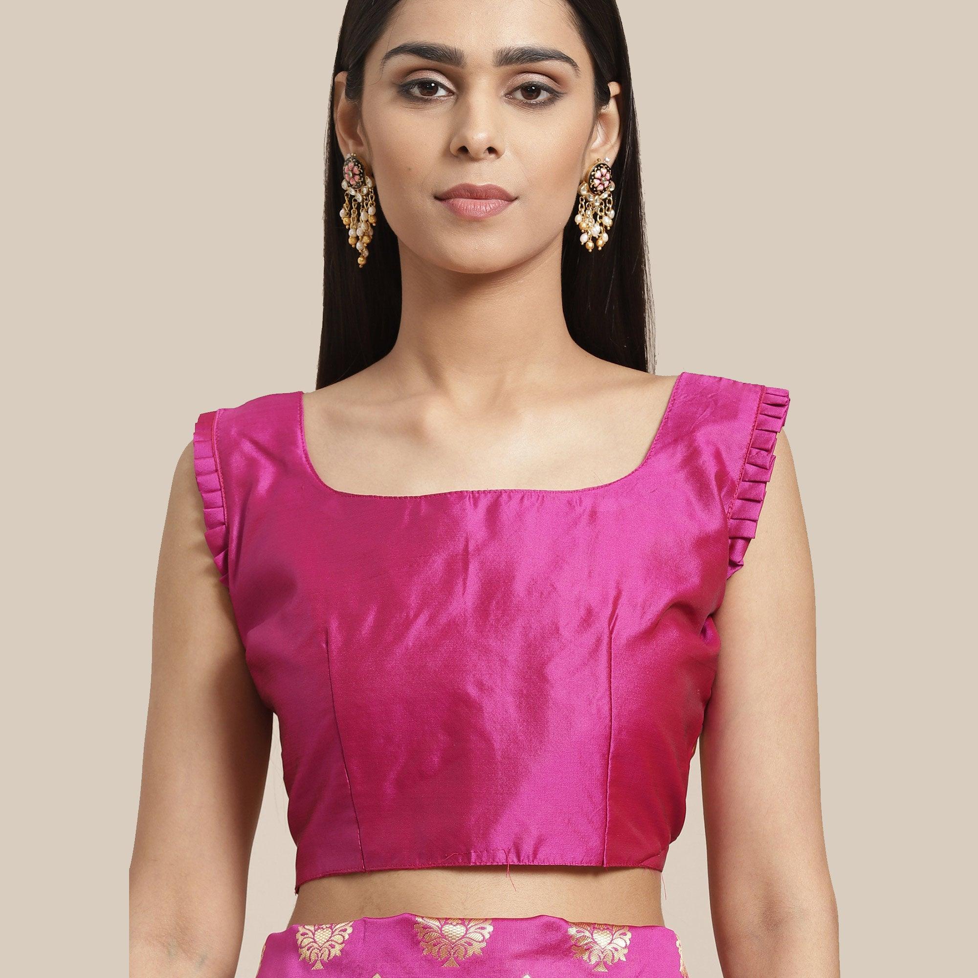 Elegant Pink Colored Festive Wear Woven Silk Blend Saree - Peachmode