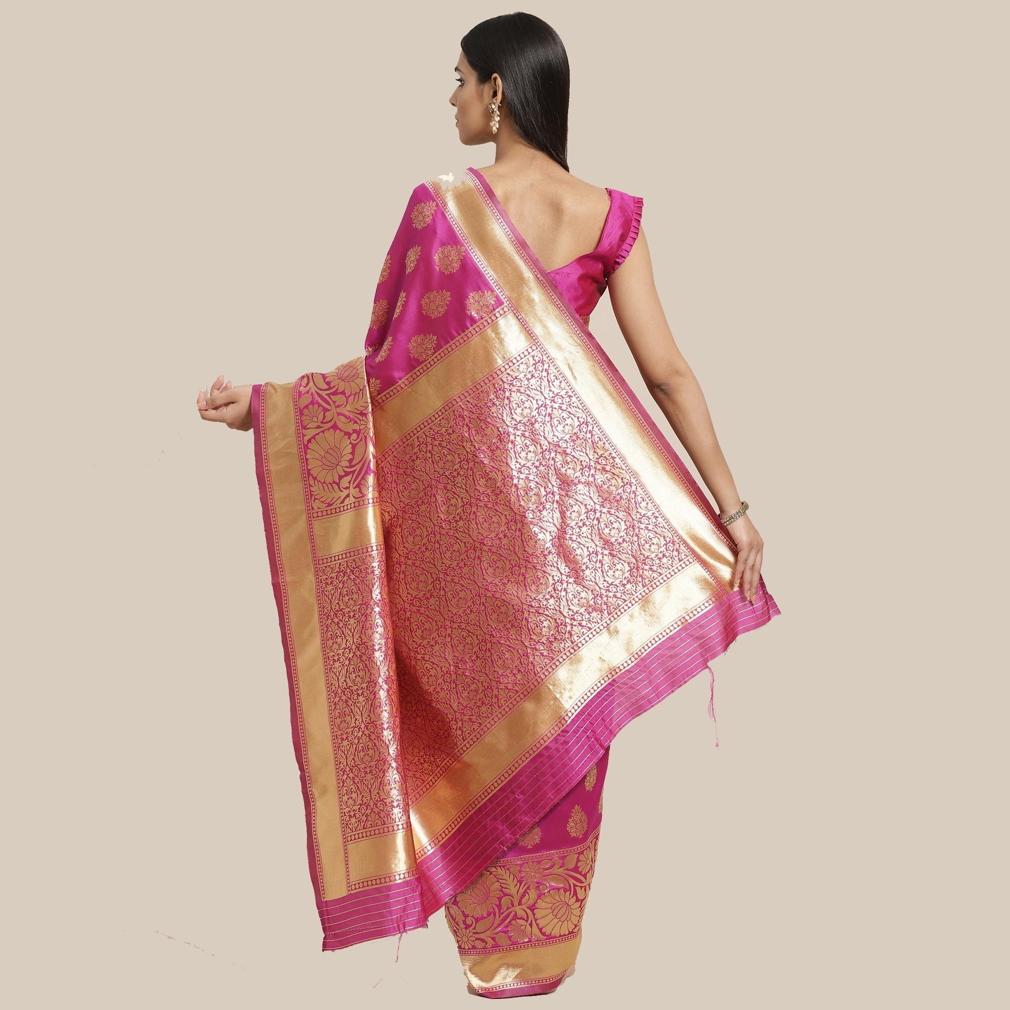 Elegant Pink Colored Festive Wear Woven Silk Blend Saree - Peachmode