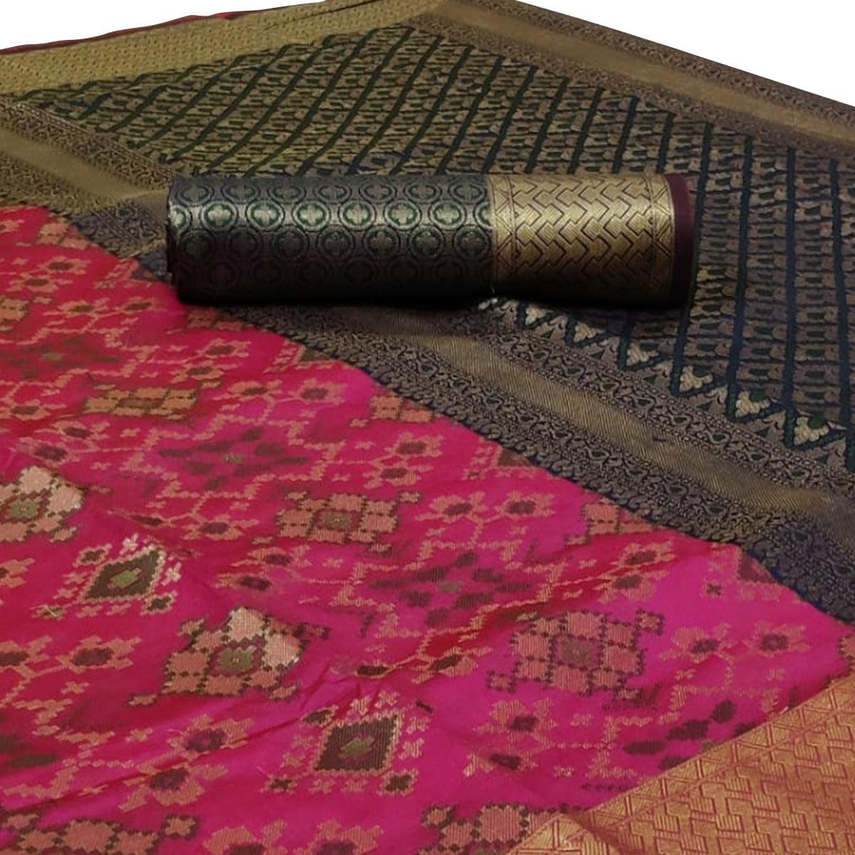 Elegant Pink Colored Festive Wear Woven Silk Saree - Peachmode