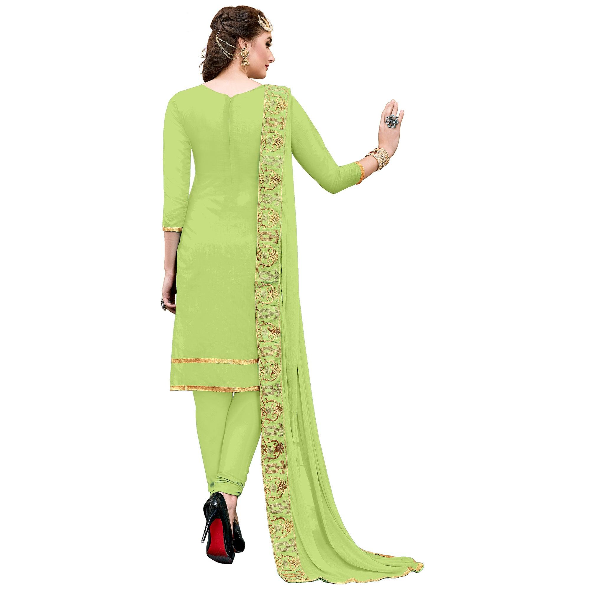 Elegant Pista Green Colored Party Wear Embroidered Modal Dress Material - Peachmode